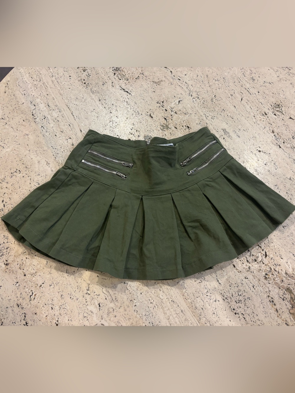 Fashion Nova Olive Green Pleated Mini Skirt with Zip Details